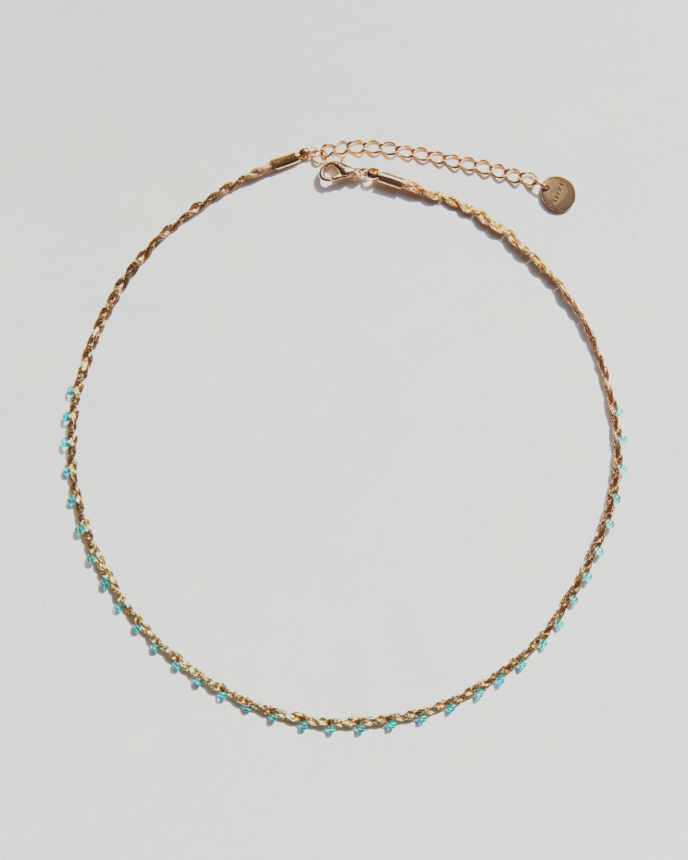 Golden thread beaded necklace (aqua blue)